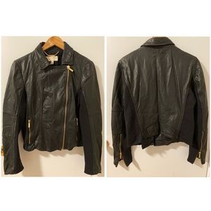 Michael Kors Leather Motorcycle Jacket in Black
